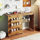 Folding Sewing Table with Charging Station and Casters