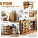 Folding Sewing Table with Charging Station and Casters
