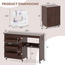 Folding Sewing Table with Charging Station and Casters