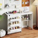 Folding Sewing Table with Charging Station and Casters