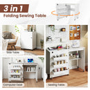 Folding Sewing Table with Charging Station and Casters