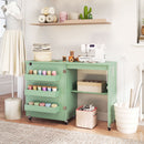 Folding Sewing Table with Charging Station and Casters