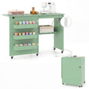 Folding Sewing Table with Charging Station and Casters