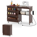 Folding Sewing Table with Charging Station and Casters