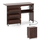 Folding Sewing Table with Charging Station and Casters