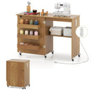 Folding Sewing Table with Charging Station and Casters