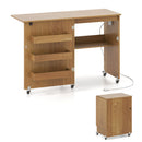 Folding Sewing Table with Charging Station and Casters