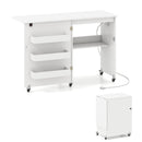 Folding Sewing Table with Charging Station and Casters
