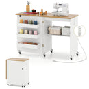 Folding Sewing Table with Charging Station and Casters