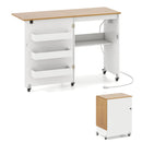 Folding Sewing Table with Charging Station and Casters