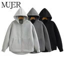 Zip Up Hoodies Women – Oversized Autumn Hooded Sweatshirt