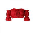 Women Crop Top – Summer Lantern Sleeve Strapless Ruched Beach Top