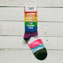 She Her They Them He Him Us Pronoun Socks | Pride LGBTQ+ Rainbow Pattern Socks