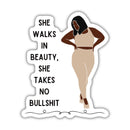 She Walks in Beauty, She Takes No Bullshit | Vinyl Die Cut Sticker