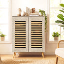 Shoe Cabinet with Louvered Doors and Removable Shelves