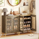 Shoe Cabinet with Louvered Doors and Removable Shelves