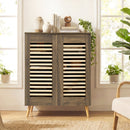 Shoe Cabinet with Louvered Doors and Removable Shelves