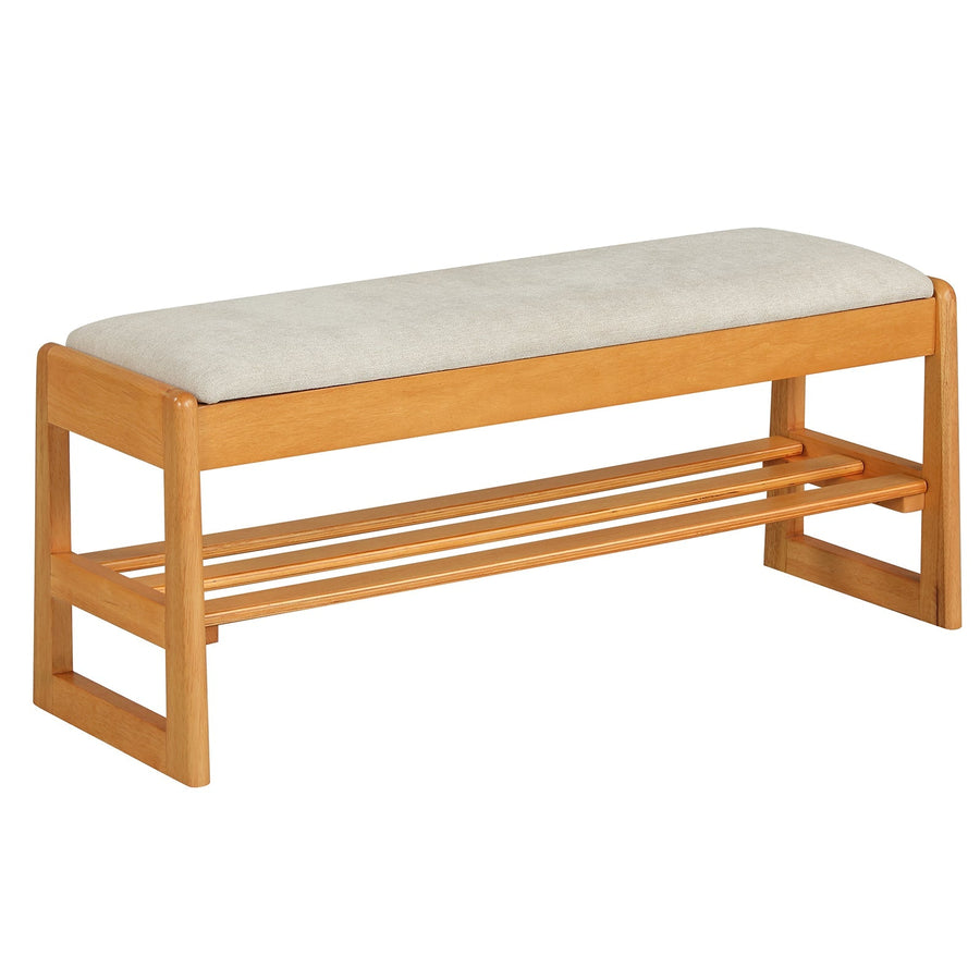 Shoe Rack Bench with Storage 2-Tier Rubberwood Entryway Bench with Flip-Open Storage