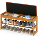 Shoe Rack Bench with Storage 2-Tier Rubberwood Entryway Bench with Flip-Open Storage
