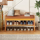 Shoe Rack Bench with Storage 2-Tier Rubberwood Entryway Bench with Flip-Open Storage