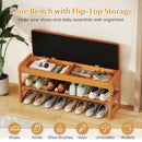 Shoe Rack Bench with Storage 2-Tier Rubberwood Entryway Bench with Flip-Open Storage
