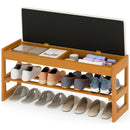 Shoe Rack Bench with Storage 2-Tier Rubberwood Entryway Bench with Flip-Open Storage