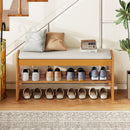 Shoe Rack Bench with Storage 2-Tier Rubberwood Entryway Bench with Flip-Open Storage