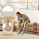 Shoe Rack Bench with Storage 2-Tier Rubberwood Entryway Bench with Flip-Open Storage