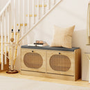 Shoe Storage Bench with Cushion Entryway Rattan Shoe Bench-Natural