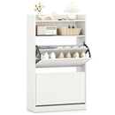 Shoe Storage Cabinet Hidden Shoe Rack with 2 Flip Drawers Adjustable and Removable Shelves-White