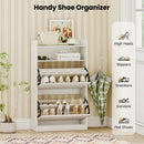 Shoe Storage Cabinet Hidden Shoe Rack with 2 Flip Drawers Adjustable and Removable Shelves-White