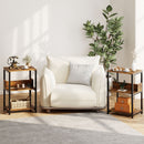 Side End Table with Charging Station and Open Shelves-Rustic Brown