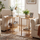 Side Table Set of 2 2-Tier Bamboo End Table with Storage Shelves Rectangular Tea Sofa Table-Natural