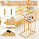 Side Table Set of 2 with Storage Shelves and Bamboo Construction-Natural