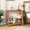 2/3-Tier Side Table Teak Wood Stand Utility Storage Shelf-3