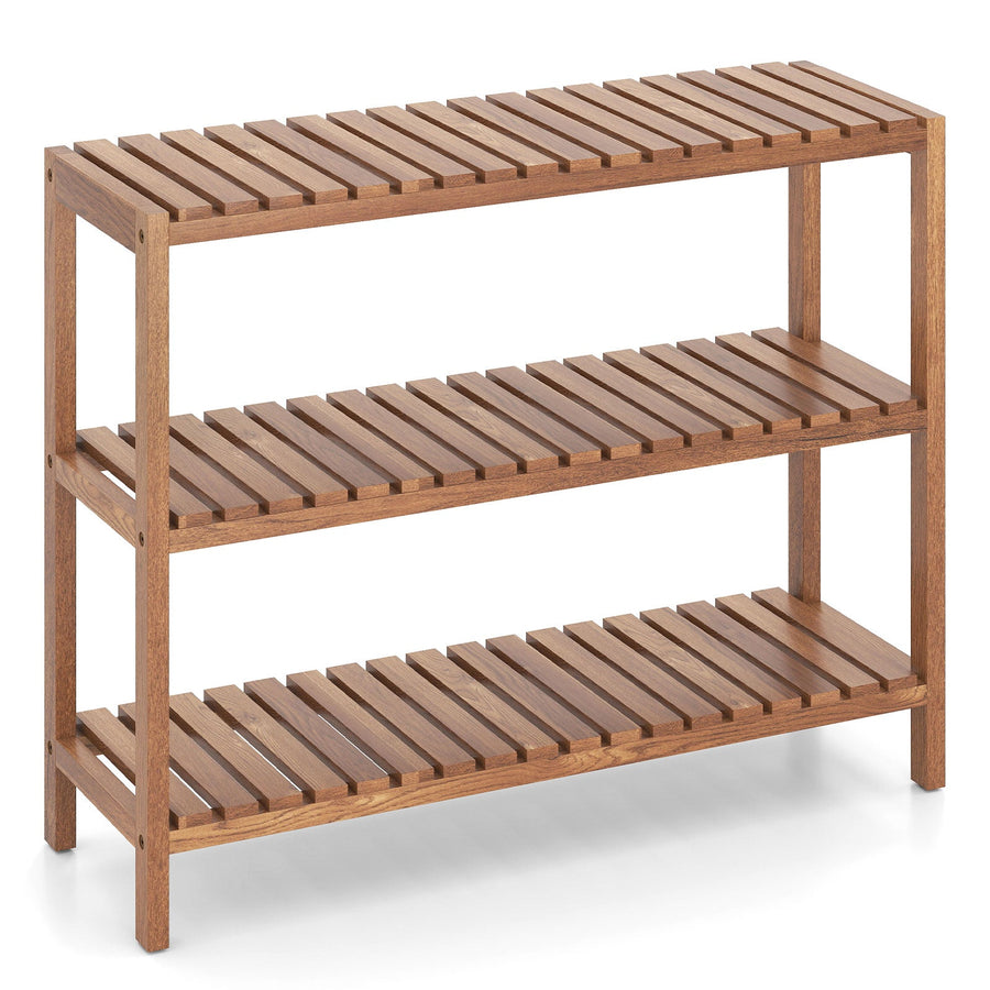 2/3-Tier Side Table Teak Wood Stand Utility Storage Shelf-3