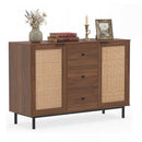 Sideboard Buffet Cabinet with Rattan Doors and 3 Drawers