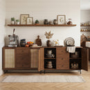 Sideboard Buffet Cabinet with Rattan Doors and 3 Drawers