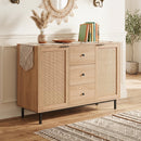 Sideboard Buffet Cabinet with Rattan Doors and 3 Drawers