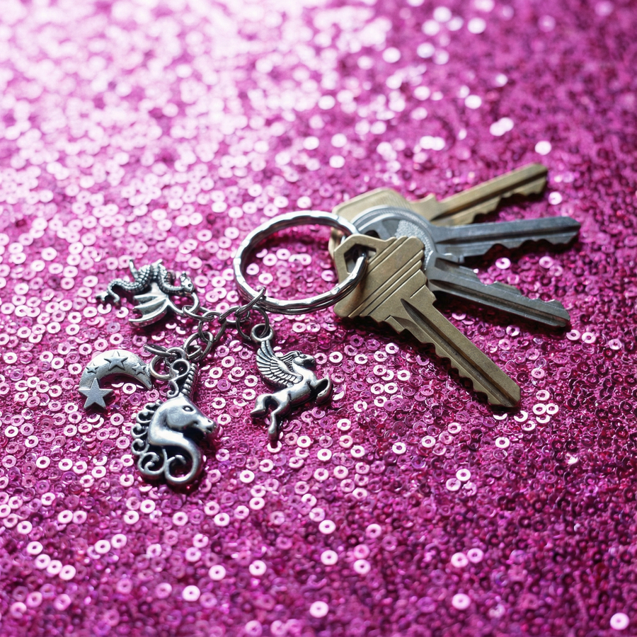 Silver Unicorn Fantasy Charms Lightweight Keychain in Silver