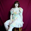 [Size L] Floral Printed Dress in Blush | V Neckline Button Down Mini Dress