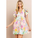 [Size L] Floral Printed Dress in Blush | V Neckline Button Down Mini Dress