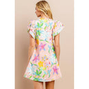 [Size L] Floral Printed Dress in Blush | V Neckline Button Down Mini Dress