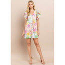 [Size L] Floral Printed Dress in Blush | V Neckline Button Down Mini Dress