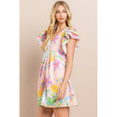 [Size L] Floral Printed Dress in Blush | V Neckline Button Down Mini Dress