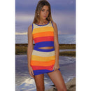 [Size XL Only] Miss Sparkling Rib Knit Set Skirt and Top | Orange and Blue Stripes