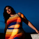 [Size XL Only] Miss Sparkling Rib Knit Set Skirt and Top | Orange and Blue Stripes