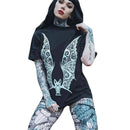 Slashed Vampire Lace Wings Boyfriend Fit Tee in Black [Size L & XL Remaining]