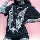 Slashed Vampire Lace Wings Boyfriend Fit Tee in Black [Size L & XL Remaining]