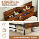 Slatted Full Bed Frame with LED Lights and Storage Headboard No Box Spring Needed-Full Size